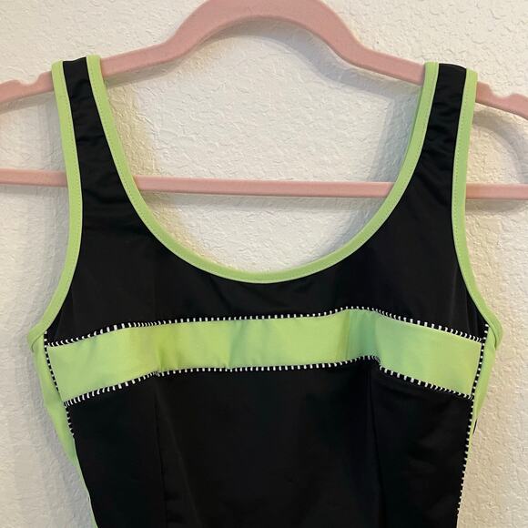 Miraclesuit One-Piece Swimsuit 10DD Black Green Stripe Full Coverage Sporty - Picture 3 of 12